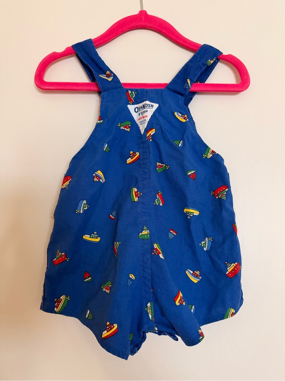 Vintage OshKosh B'gosh Blue Sailboat Print Infant Shortalls - Picture 4 of 6